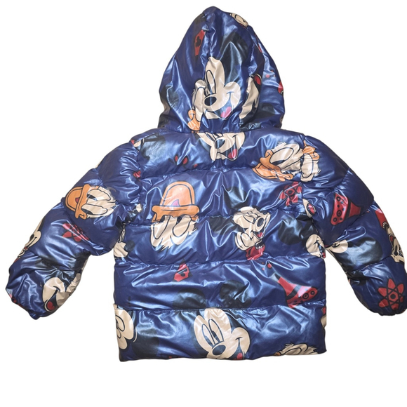 Disney Mickey Mouse Blue Puffer Jacket Kids Size 120 Hooded Coat - Picture 2 of 6